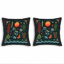 Whimsical 18x18in Throw Pillow Covers Set of 2 - Colorful Nature Design 