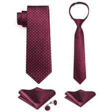 2PCS Set for Father and Son Tie Silk Mens and Boys Adjustable Burgundy Dots