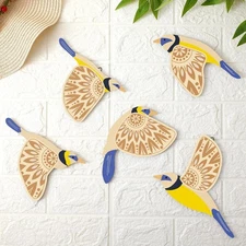 Barydat 5 Pcs Wooden Bird Wall Art Wood Flying Birds Decor Rustic Blue 