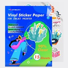 Clear Sticker Paper for Inkjet Printer - 15 Sheets 8.5" x 11" Translucent W...