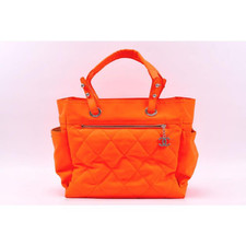 CHANEL Paris Biarritz GM Orange Tote Bag Handbag Canvas Leather Used From Japan