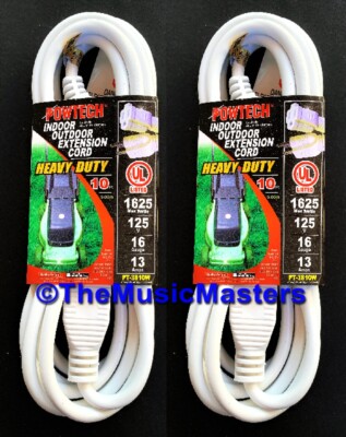 2X AC Electric 10ft Extension Cord Grounded 3-Wire Electrical Power Cable White