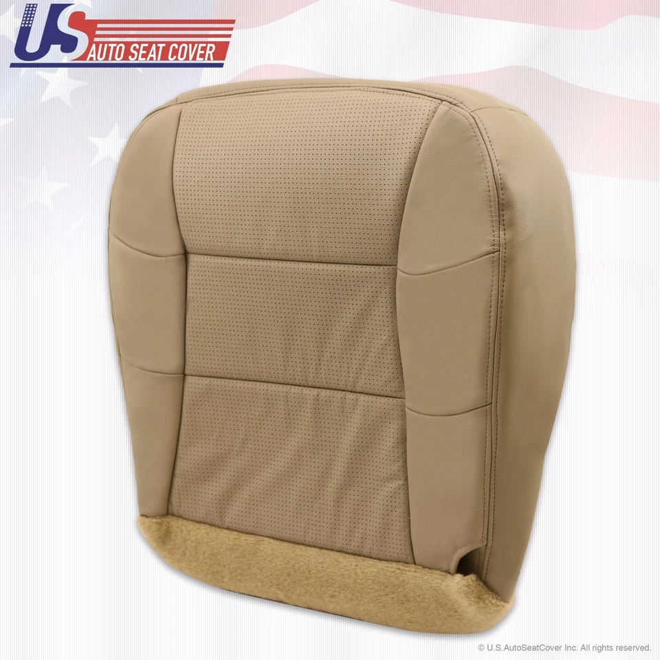 2000 Lincoln Navigator Driver Side Bottom Perforated Leather Seat Cover Tan - Image 3 of 4