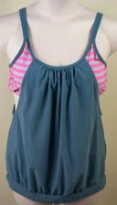 Zando Women Sporty Gray/Pink Stripe Top & Bottoms 2 Piece Swimwear XXL