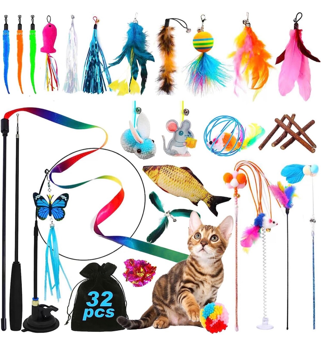 Kit jouet chats et animaux domestiques en sisal naturel avec 5 accessoires interactifs