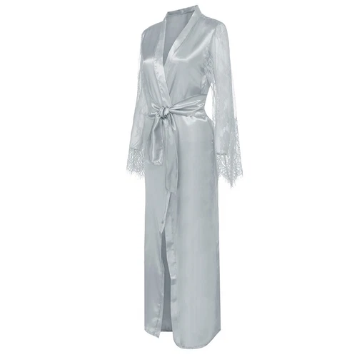 Damen Satin Lang Nachthemd Seide Spitze Dessous Nachthemd Nachtwäsche Sexy Morgenmantel - Bild 9 von 30