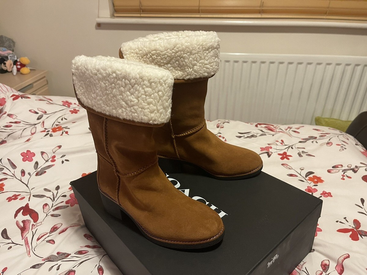 Coach Turnlock Shearling Boots Brown UK Size UK