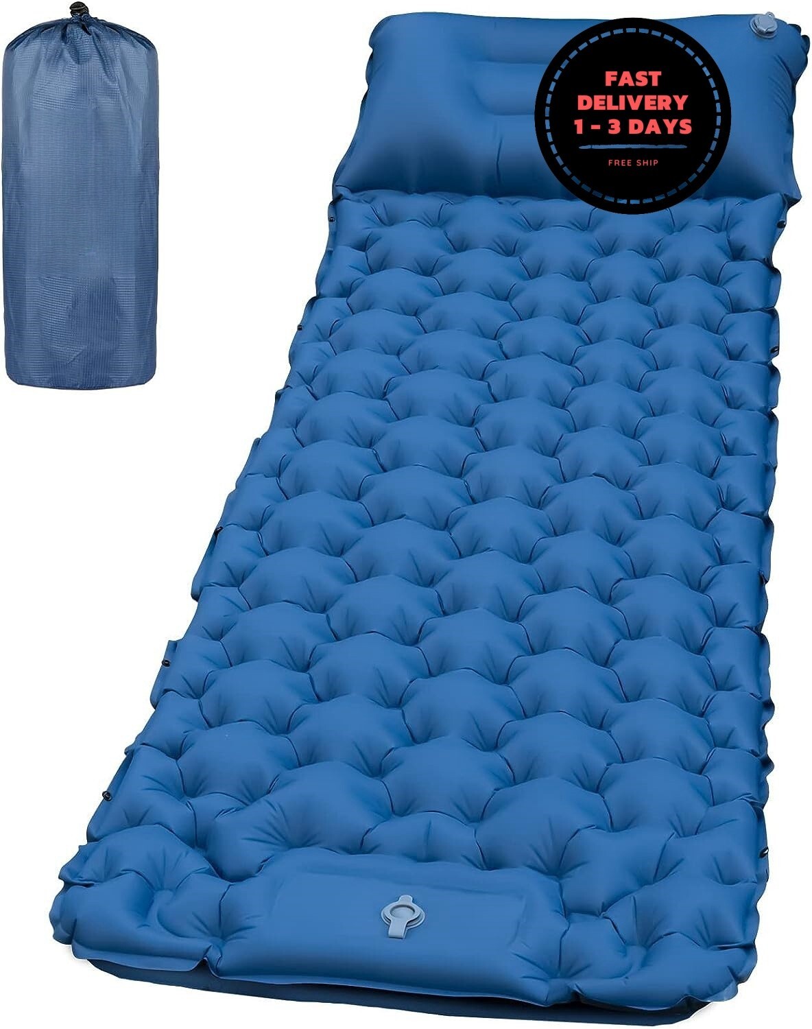 Colchoneta para dormir para acampar, con bomba de pie y almohada incorporadas