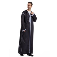 Long Sleeve Hooded Muslim Men Abaya Dubai Kaftan Dishdasha Jubba Thoub Thobe Eid