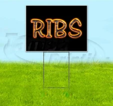 RIBS 18x24 Yard Sign WITH METAL STAKE Corrugated Bandit BBQ USA