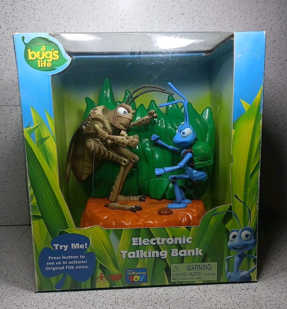 Disney Pixar A Bug's Life Electronic Talking Money Box Flik and Hopper BOXED