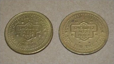 2 Vintage Showbiz Pizza Metal Gold Colored Play Coin Play Value Token Rare