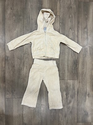 Vintage Oshkosh B gosh Cream Velvet Velour Tracksuit 2 Piece Size 3T