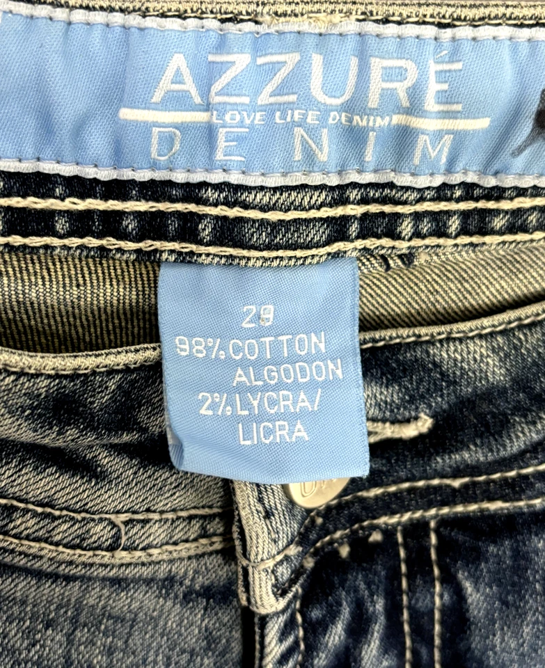 Pantalones de mezclilla azules de pierna recta con retazos tachonados Y2K AZZURE 29 Foto 3 de 4