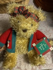 Hallmark Merrily Bear Stuffed Plush Animal Toy 11 Inch Tan Snowman Sweater Plaid