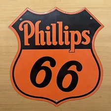 VINTAGE PHILLIPS 66 PORCELAIN SIGN GAS OIL PUMP HIGHWAY STATION SERVICE SIGN