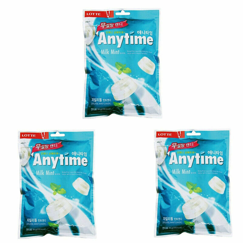 Lotte Anytime Sugar-free Hub Xylitol Milk Mint Candy 74g x 3
