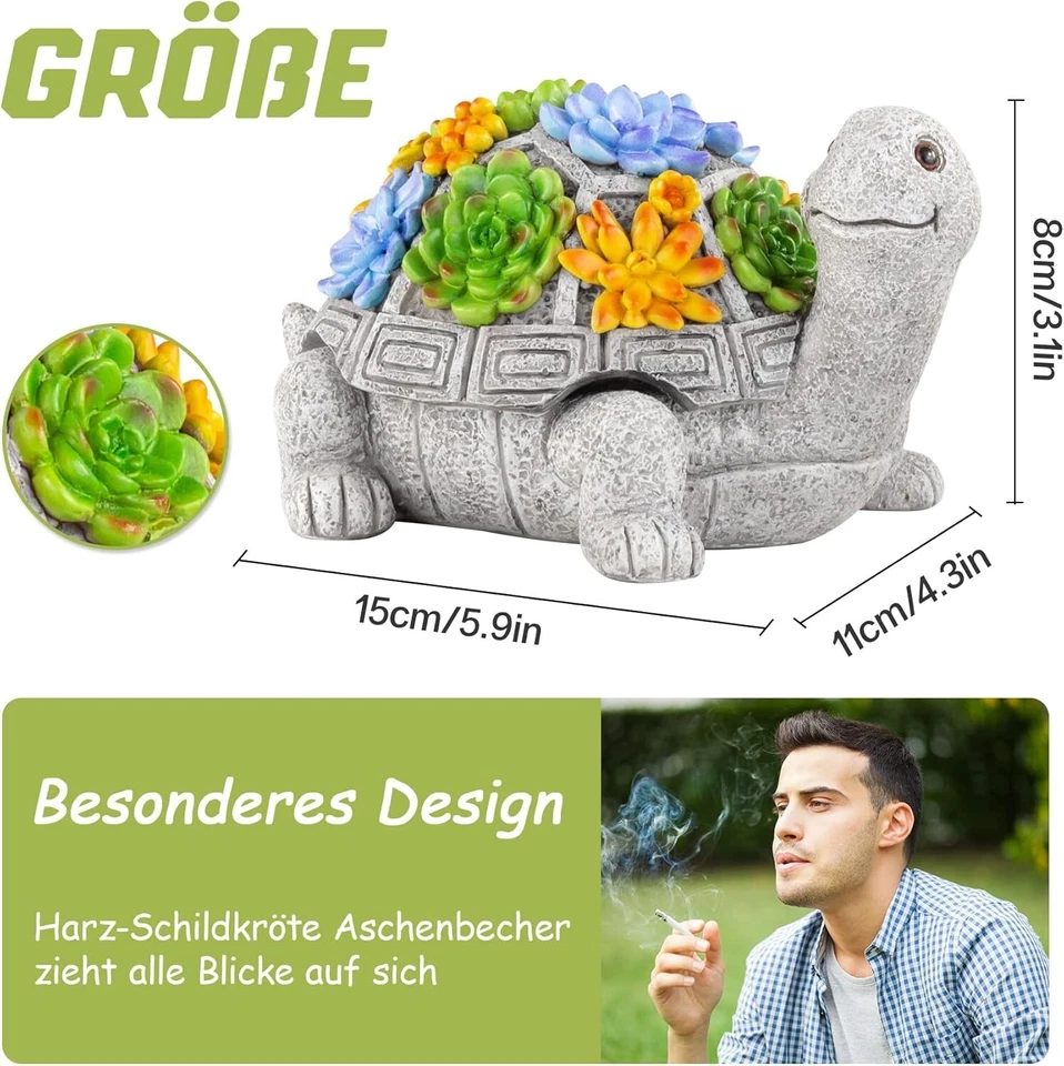 Aschenbecher Außen Winddicht mit Deckel Wasserdicht Schildkröte aus Harz C395 - Bild 3 von 4