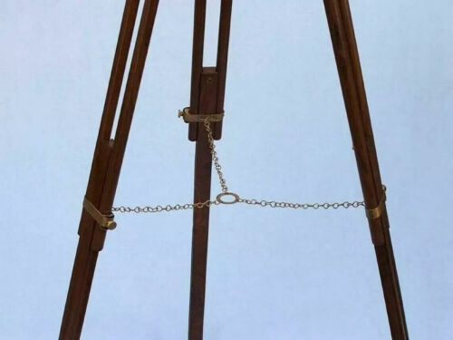 Antique Nautical Floor Standing Telescope Brass 39" With Wooden Tripod Stand - Picture 3 of 6