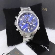 Men New Bulova Classic Blue Marine Star Stainless Steel 96B256 Watch (43MM)