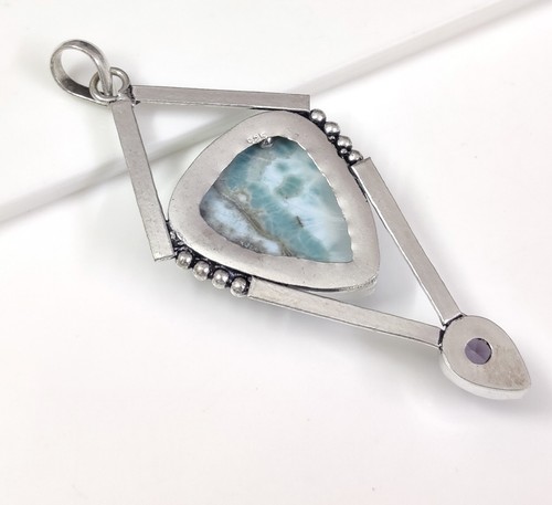 Natural Pear Larimar Gemstone Pendant Jewelry For Friend Gift - Picture 4 of 7