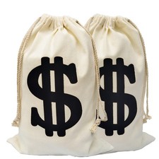 4 Pack 11.8x15.7in Canvas Dollar Sign Money Pouch Bag w/ Drawstring Closure