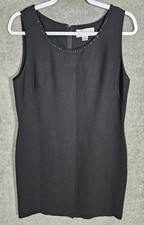 VTG Petite Sophisticate Sleeveless Dress Womens Size 12 Black Beaded Neckline