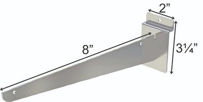 8 inch Silver Chrome Blunt Shelf Bracket for Slatwall - Pack of 5 - Reeve brand