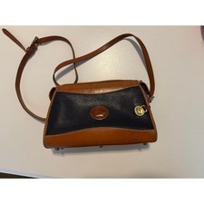 Vintage Dooney  Bourke All-Weather Leather Made in USA Blue Brown Zip Satchel