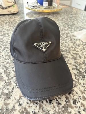 Authentic Prada  Baseball Cap Black Enamel Triangle Logo Size M