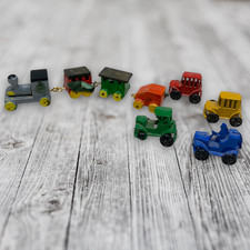 Vintage Mini Train Toy Car Lot Wood Train Metal Cars Dollhouse