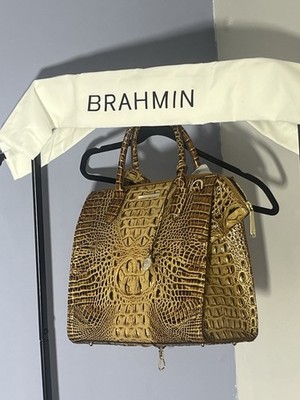 Brahmin Caroline Satchel Toasted Melbourne Leather Croc Brown Large MINT 