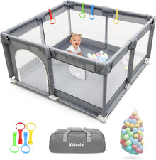 Baby Playpen Extra Large Padded Mesh Play Yard w Balls Rings Indoor Outdoor