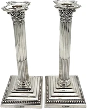 Antique Silver Corinthian Style Candlesticks by William Hutton 1930 – 10 inches