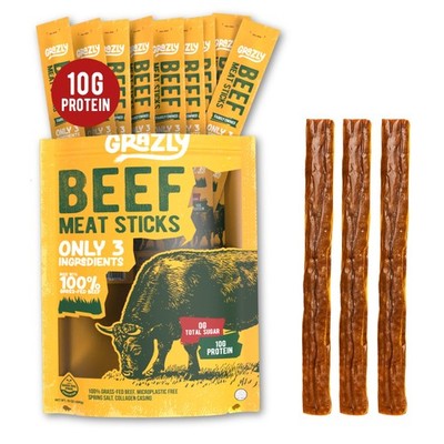 Grazly GrassFed Beef Sticks   Made with Only Beef, Spring Salt & Collagen Cas...