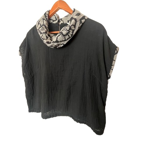 Top cuadrado cuello capucha algodón Kinu negro talla mediana informal Langenlook ligero - Imagen 2 de 6