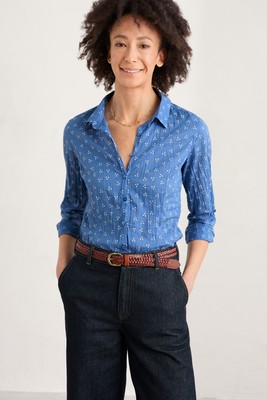 Seasalt Cornwall Damen Langarmshirt blau Bio-Baumwolle gewebt