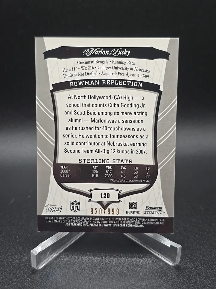 MARLON LUCKY 2009 BOWMAN STERLING AUTO AUTOGRAPH ROOKIE CINCINNATI BENGALS /999 - Image 4 of 4