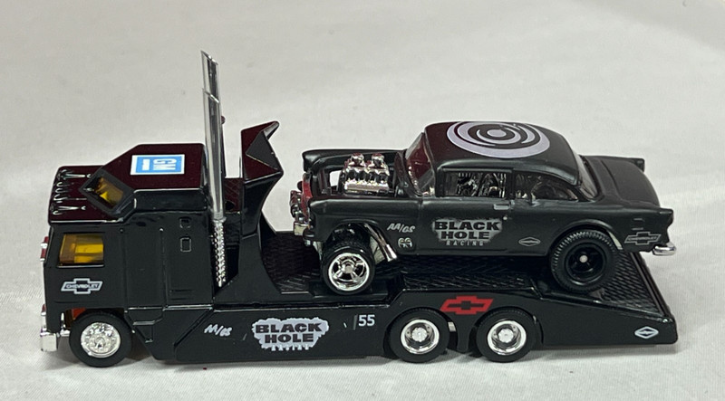 Hot Wheels Matchbox Team Custom Hauler 55 Chevy Gasser Black Hole Real Riders