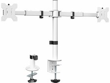 VIVO White Telescoping Dual 21" to 32" Monitor Mount, Heavy Duty Desk Stand