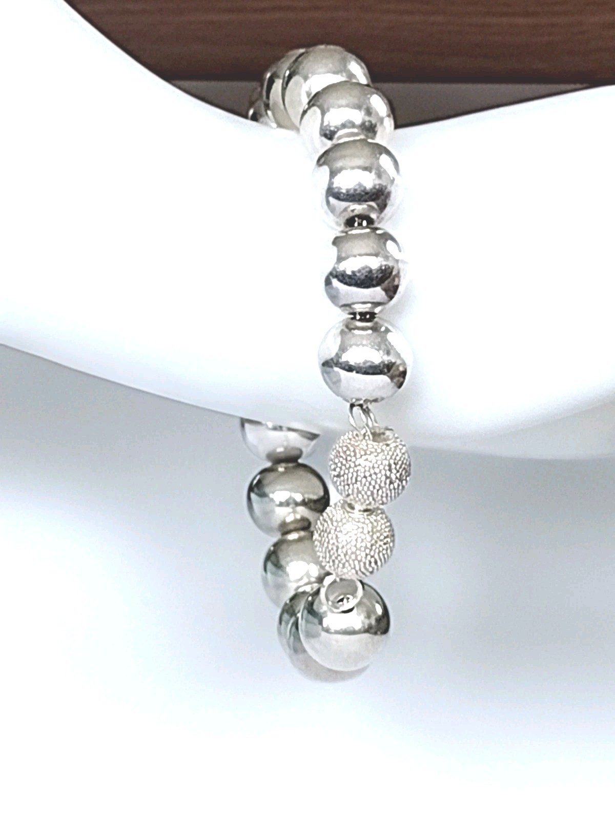 Solid Sterling Silver Ball Bead Bracelet 12mm 34.… - image 13