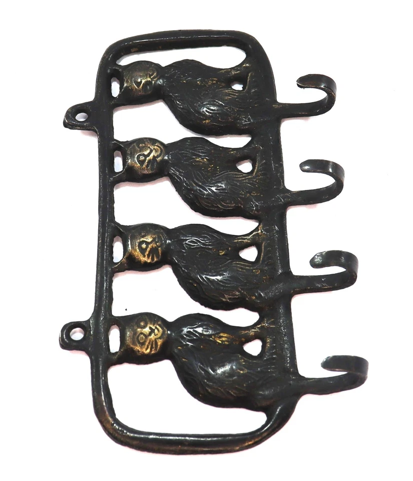 Black Cat Design Antique Vintage Style Handmade Brass Cloth Wall Hanger Hook - Bild 3 von 4