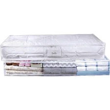 2-Pack Clear Underbed Storage Bags with Dustproof Vinyl Material and Easy Glide