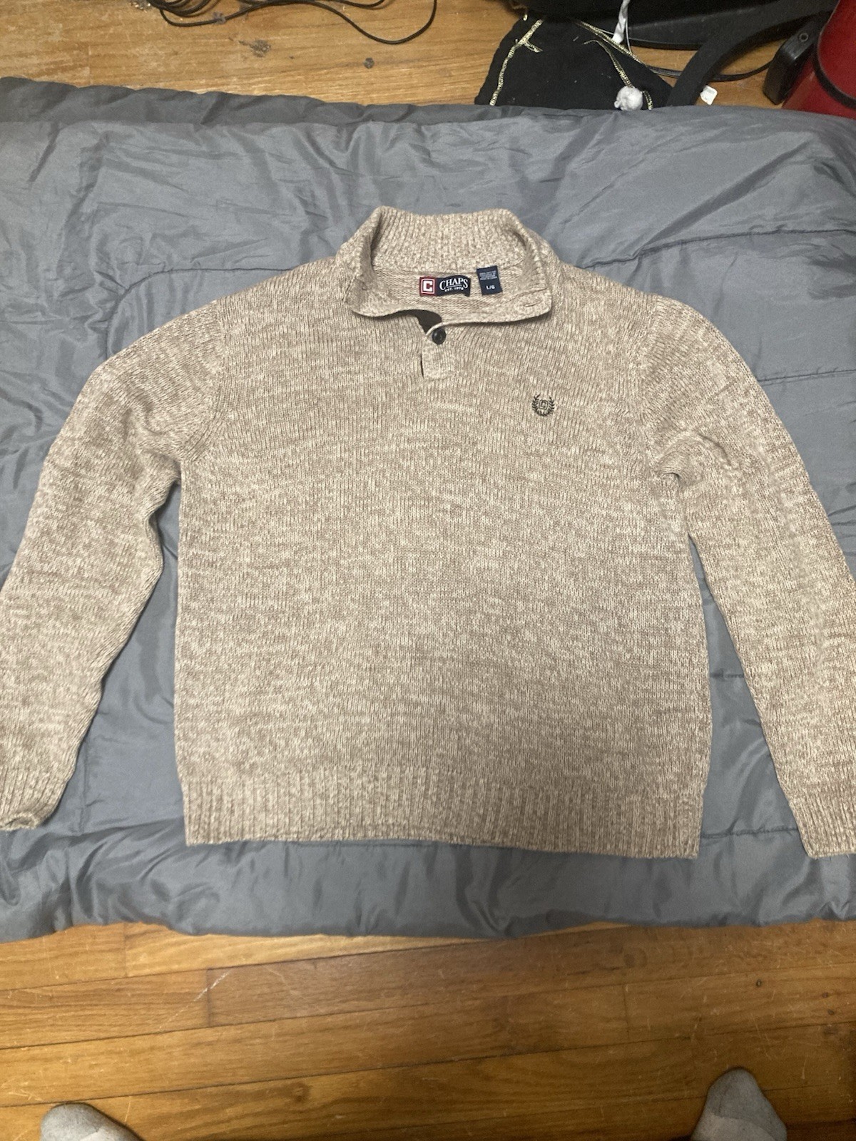 Chaps Beige Knit Pullover Sweater Collared Elbow … - image 1