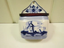 Salt Cellar, Royal Delft, Vintage, Used, Hand Painted, Wooden Lid, 4"x5"x3".