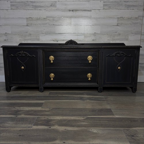 Low Antique Refinished Black Buffet Gold Hardware Dovetailed