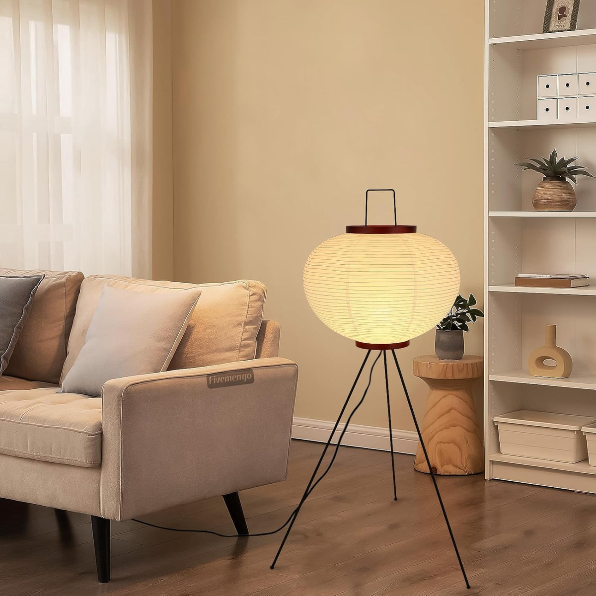 Elegant Japanese Rice Paper Floor Lamp with Tripod Stand for Home