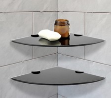 QWORK® Bathroom Shower Corner Shelf 24x24 cm with 6mm Thick Tempered Black Glass