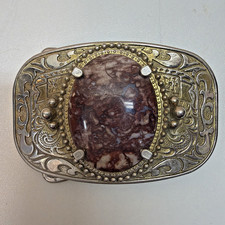 Western Floral Belt Buckle With Jasper Centerpiece 3  X 2  Bin SM