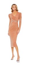 MAC DUGGAL Surplice Midi Fitted Copper Beaded Dress (93674) Size 2 $598 NEW FAST